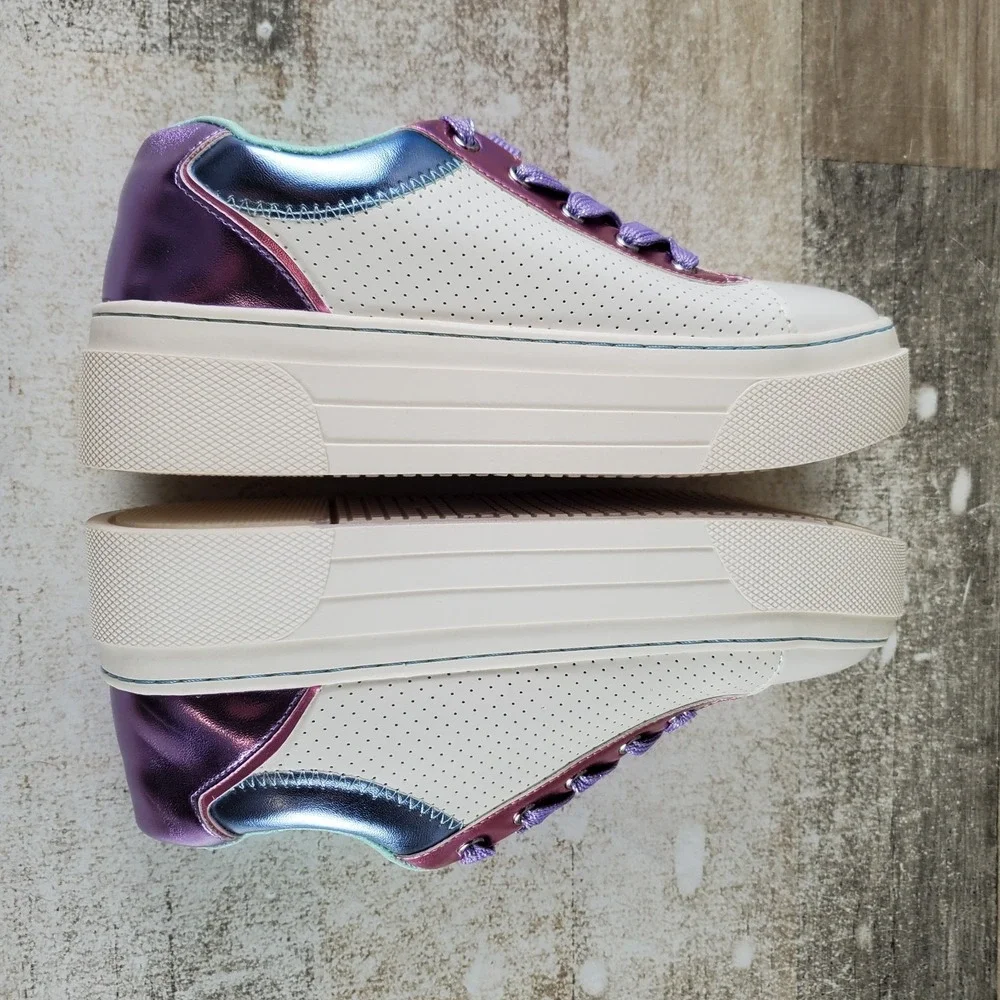 Steve Madden Maggiee Kids Girls Sz 3 White Metallic Purple Leather Sneakers